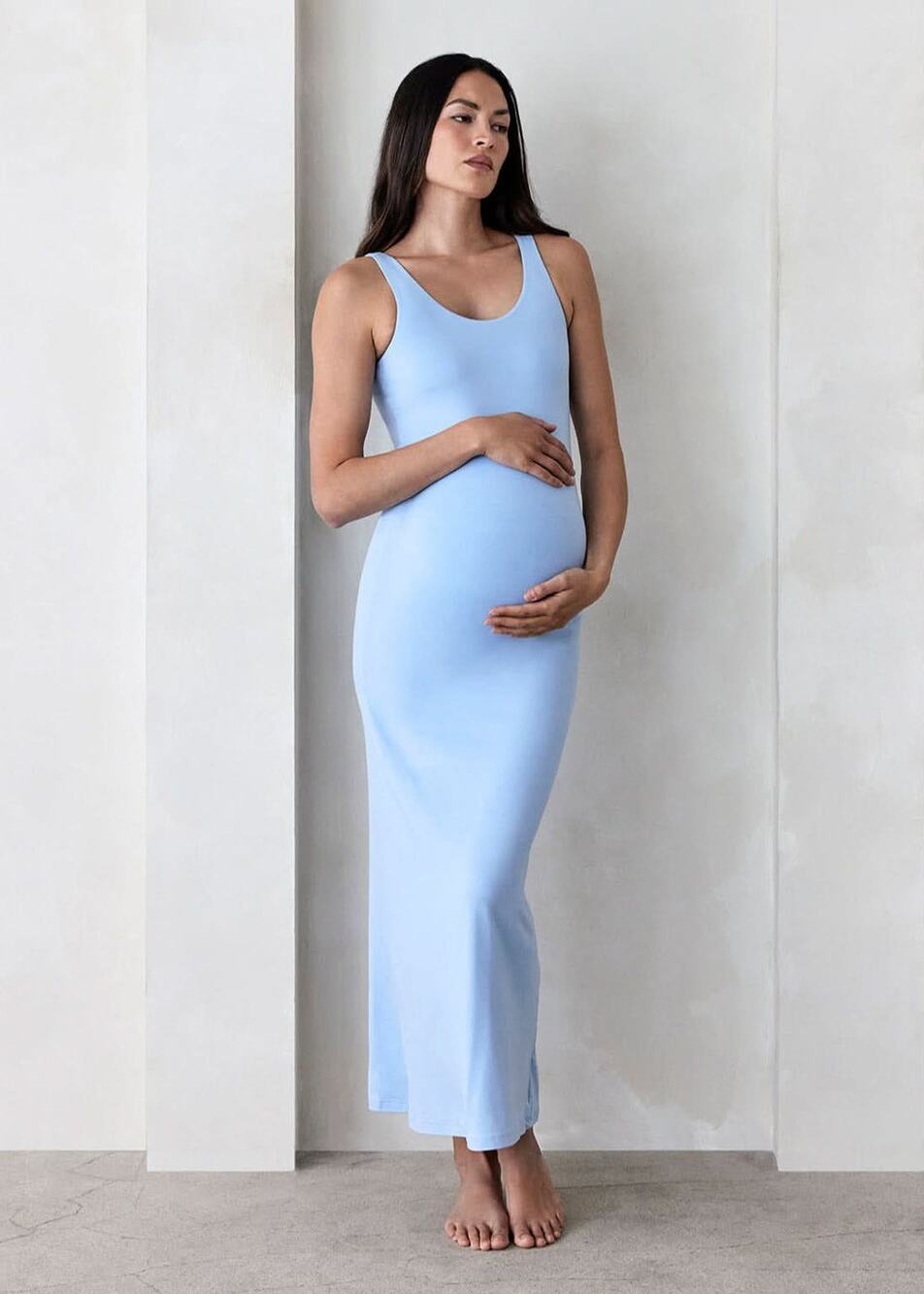 NWT Bumpsuit The Elle Maternity Midi Dress Powder Blue Size L Bodycon Stretch